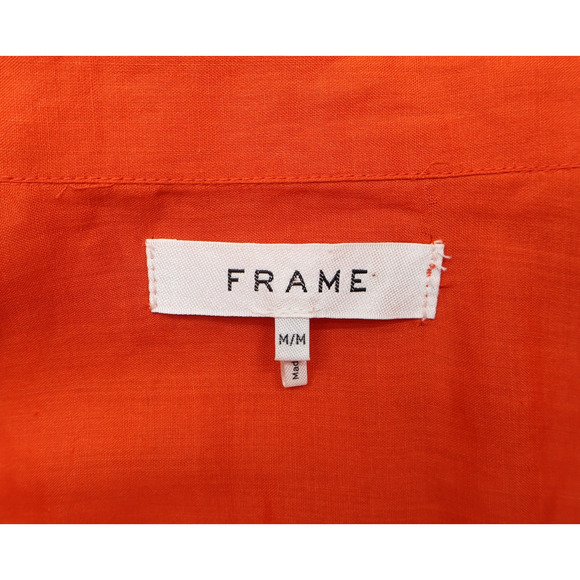 Frame Women's Smocked Mini Dress Bishop Sleeves Mandarin Orange Sz M NEW - Picture 4 of 8